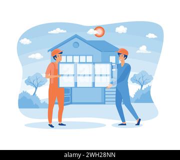 Roofing and basement services, hiring a contractor abstract metaphor. flat vector modern illustration Stock Vector