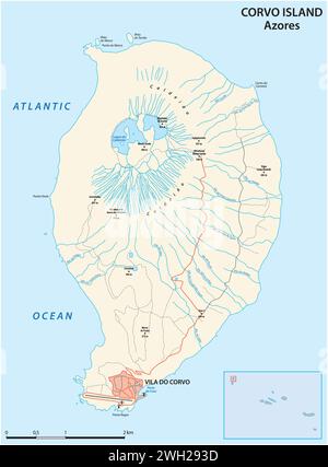 Road map of the Portuguese Azores island of Corvo Stock Vector