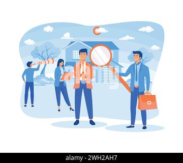 Real estate business concept. House selection and search, house project. flat vector modern illustration Stock Vector