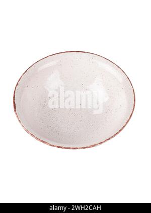 White empty deep clay plate on a white background. Stock Photo