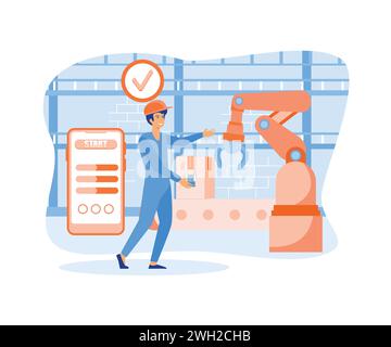 Man working with interactive interface. Smart industry, innovative manufacturing. flat vector modern illustration Stock Vector