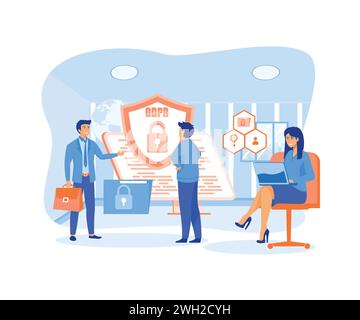 The little guys protecting business data and legal information General privacy regulations for the protection of personal data. flat vector modern ill Stock Vector