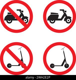 Motorcycle and scooter prohibition signs on a white background Stock Vector