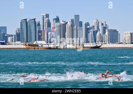 Doha, Qatar. 7th Feb, 2024. Supporters of Qatar are seen during the