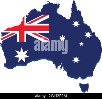 An illustration of the australia flag map, showing the national flag overlaid on a map of australia, ideal for educational purposes, travel guides. Stock Vector