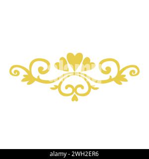 Golden Ornamental Border With Hearts Icon Stock Vector