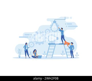 Entrepreneurs and teamwork. Creative light bulb and gear abstract vector design banner template. flat vector modern illustration Stock Vector