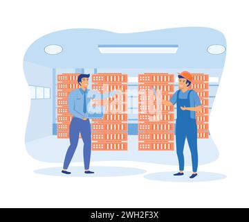 Data center services concept. Service engineers administrators set up data centers. Setting process. flat vector modern illustration Stock Vector