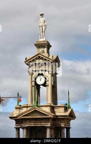 Invercargill town clock in New Zealand. South African War Memorial. Stock Photo