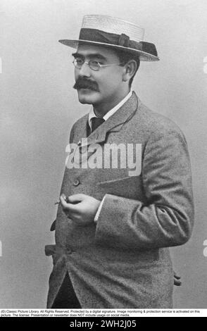 Joseph Rudyard Kipling  30 December 1865 – 18 January 1936) was an English novelist, short-story writer, poet, and journalist. Kipling is best known for for his works of fiction: The Jungle Book, Just So Stories and Kim and his short story 'The Man Who Would Be King'. Stock Photo