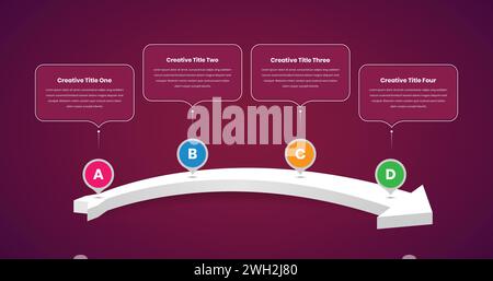 Four steps business data presentation infographic template with 3d arrow Stock Vector