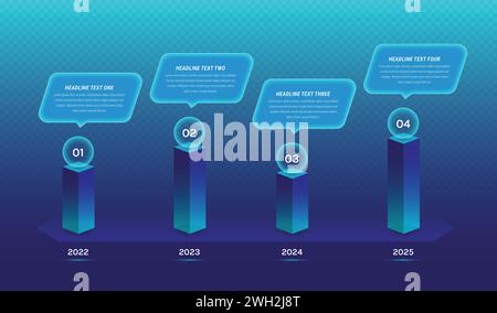 Modern dark blue four steps infographic template for business data presentation Stock Vector