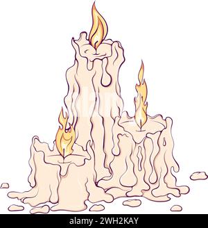 Three burning melted candles color Stock Vector