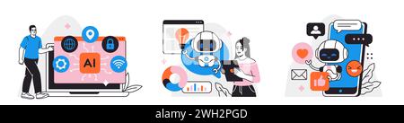 Artificial intelligence vector illustration set Stock Vector