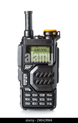 Walkie-talkie - Portable two-way radio close-up isolated on the white background Stock Photo