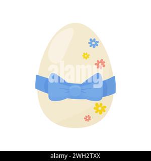 A cute easter egg, with a blue bow and flowers.  On a white isolated background vector Stock Vector