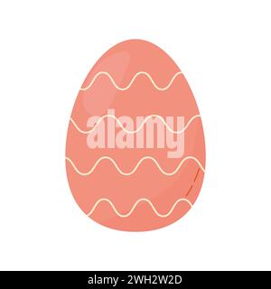 A cute easter egg, pink with wavy stripes.  On a white isolated background  vector Stock Vector