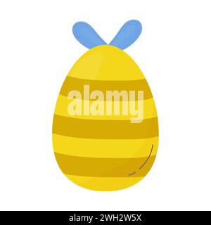 Cute Easter egg, in the shape of a wasp, bee with wings.  On a white isolated background vector Stock Vector