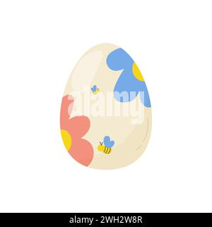 A cute easter egg, with flowers and bees.  On white isolated background vector Stock Vector