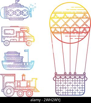 Transport for Travel .Icon - balloon, train, ship. Stock Vector