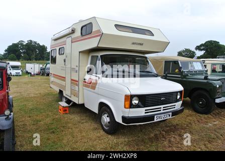 A 1982 Ford Transit camper van parked on display at the 48th Historic Vehicle Gathering, Powderham, Devon, England, UK. Stock Photo