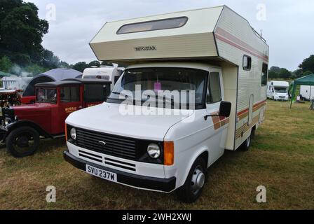 A 1982 Ford Transit camper van parked on display at the 48th Historic Vehicle Gathering, Powderham, Devon, England, UK. Stock Photo