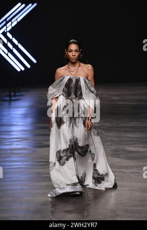 BERLIN, GERMANY - February 7th: A model walks the runway during the Rebekka Ruétz Runway Show as part of the W.E4. Fashion Day at Verti Music Hall on February 7th, 2024 in Berlin, Germany. Stock Photo