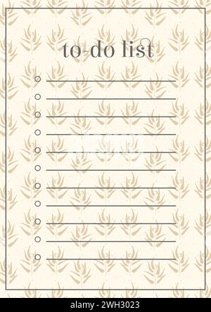 To do list planner template with flora. Beige background blank printable sheet. Time management sample Stock Vector