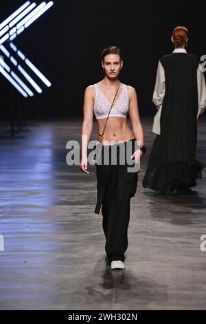 BERLIN, GERMANY - February 7th: A model walks the runway during the Rebekka Ruétz Runway Show as part of the W.E4. Fashion Day at Verti Music Hall on February 7th, 2024 in Berlin, Germany. Stock Photo