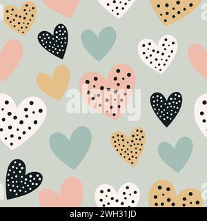 Hand drawn pattern with cute hearts Stock Vector