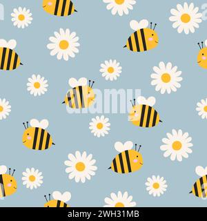 Cute pattern with bees and flowers Stock Vector