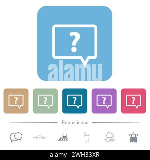 Rounded square help chat bubble outline white flat icons on color rounded square backgrounds. 6 bonus icons included Stock Vector