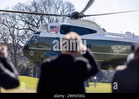 Marine One ferries US President Joe Biden from the White House for campaign fundraisers in New York City in Washington, DC, USA. 07th Feb, 2024. The president ignored a shouted question about whether he could work with House Republicans. Credit: Abaca Press/Alamy Live News Stock Photo