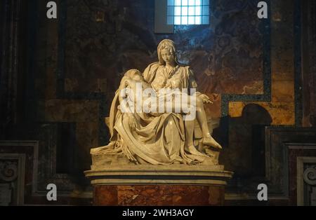 The Madonna della Pieta (La Pieta), marble sculpture of Jesus and Mary ...