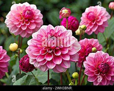 Dahlia Hillcrest Royal flowering in summer UK. Stock Vector