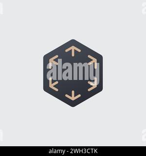 Spreading outward arrows icon in hexagon shape. Distribution arrows. Stock vector illustration isolated Stock Vector