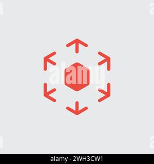 Spreading outward arrows icon in hexagon shape. Distribution arrows. Stock vector illustration isolated Stock Vector