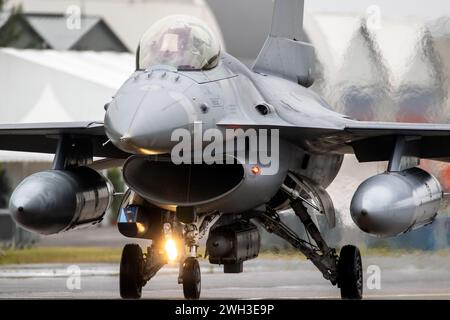 F16 fighter jet taxiing to the runway on the Mont-de-Marsan Airbase. France - May 17, 2019 Stock Photo