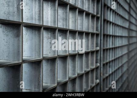 Fence made from zinc plated grid metal. Stock Photo