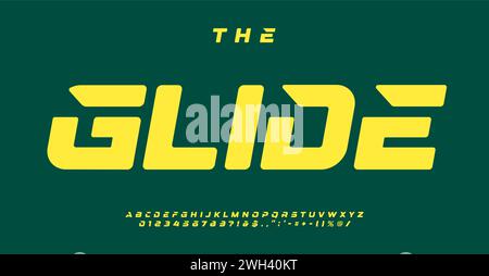 Impact dynamic alphabet, bold futuristic letters, engaging sport font for streamlined logo, powerful headline, innovative typography, contemporary Stock Vector