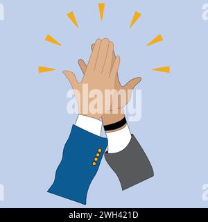 Two hands doing a high five clapping gesture. Teamwork, friendship or partnership concept Stock Vector