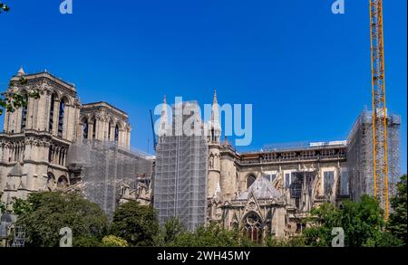 Notre Dame de Paris (Our Lady of Paris) Cathedral undergoing repairs from devastating fire of April 15, 2019 Stock Photo