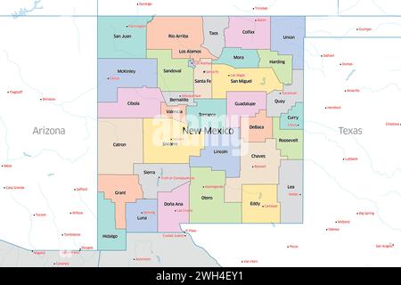 Colorful political map of the counties that make up the state of New Mexico located in the United States. Stock Photo