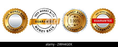 money back guarantee gold emblem seal badge label sticker business marketing customer service Stock Vector
