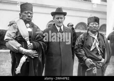 Osage chiefs with Indian Commissioner Burke at the White House in Washington D.C. on January 10, 1923. Stock Photo