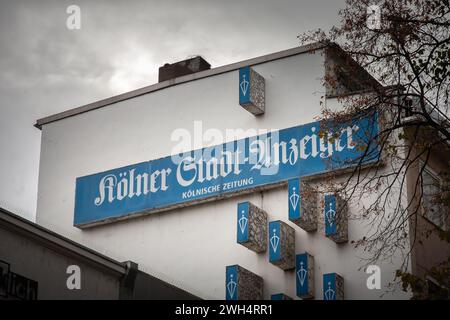 Picture of a sign with the logo of kolner stadt anzeiger in Cologne, Germany. The Kölner Stadt-Anzeiger is a German daily newspaper published in Colog Stock Photo