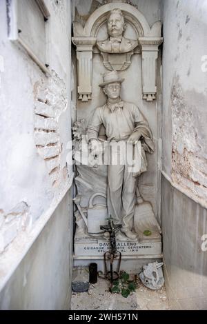 Tomb of David Alleno, Night Watchman in Recoleta Cemetery. Buenos Aires, Argentina, Monday, November 13, 2023. Photo: David Rowland / One-Image.com Stock Photo