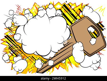 Cartoon Key with blank speech bubble, comic book safety background ...