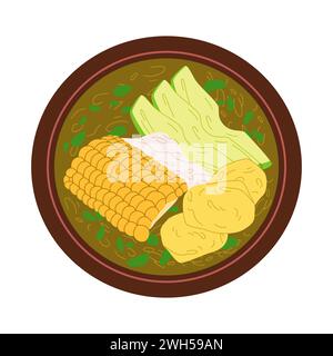 ajiaco traditional food colombia made from shredded chicken corn potato and guascas delicious cuisine Stock Vector