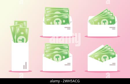Kazakhstani Tenge Money in Envelope Stock Vector